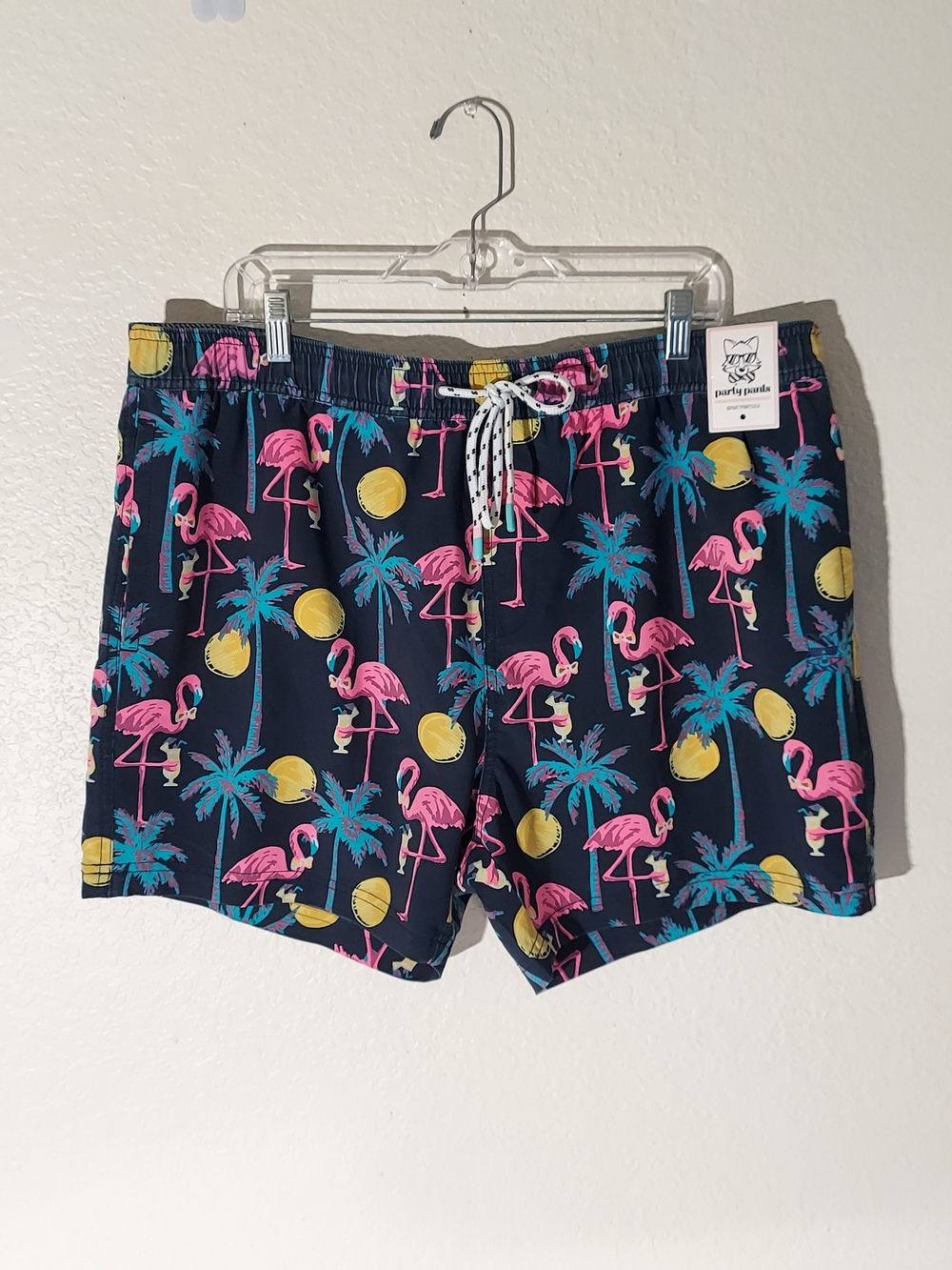 Party Pants Flamingo Navy Blue/Pink & Yellow Swim Resort Wear Short MN XXL NWT